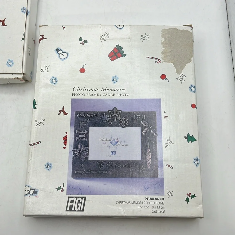 NWT Vintage Figi Lot Two Christmas Picture Frame Gray Tis Season 3.5 X 5 Metal